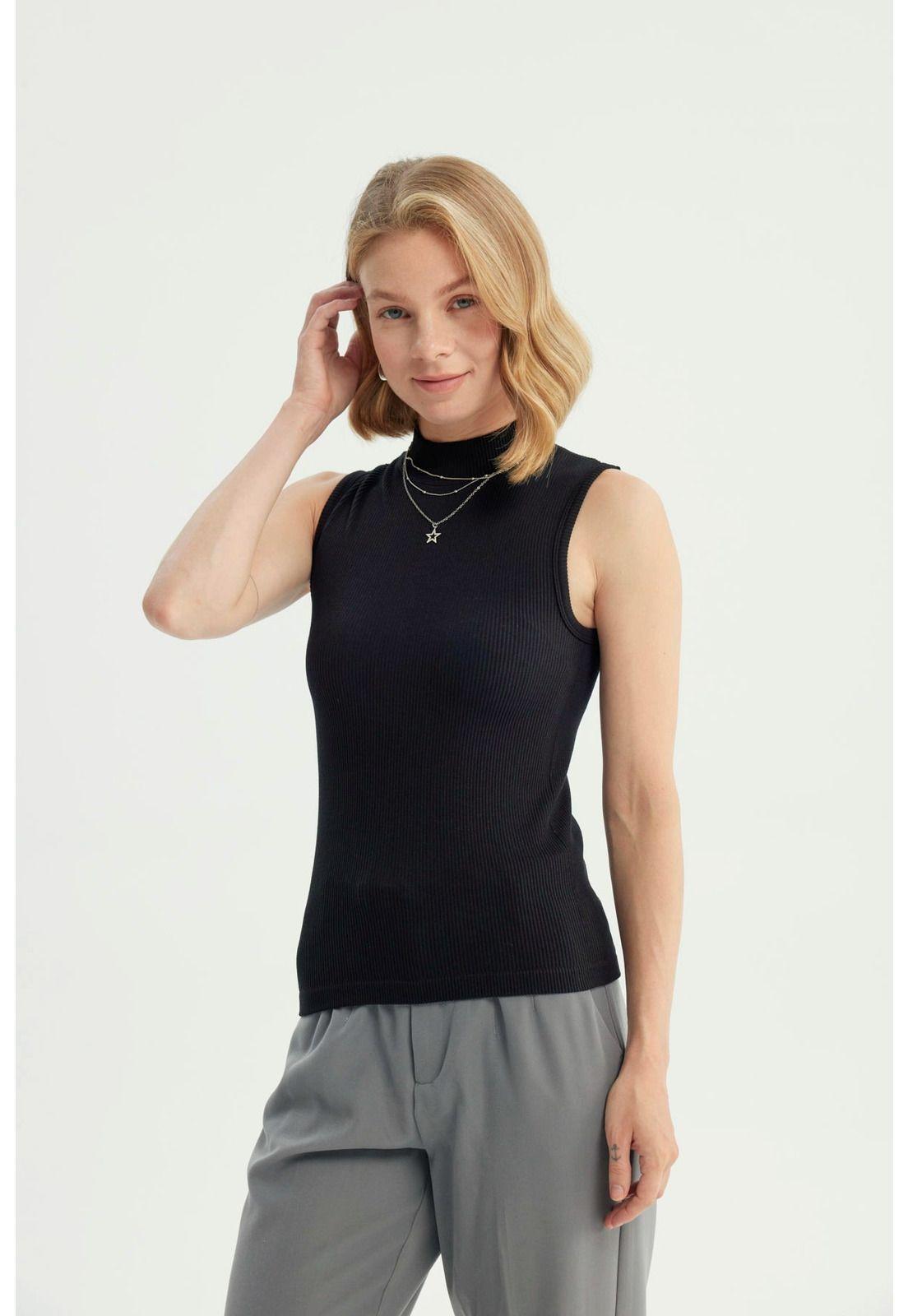 Polera Mujer Ajustada Sin Mangas Negro - ll-1
