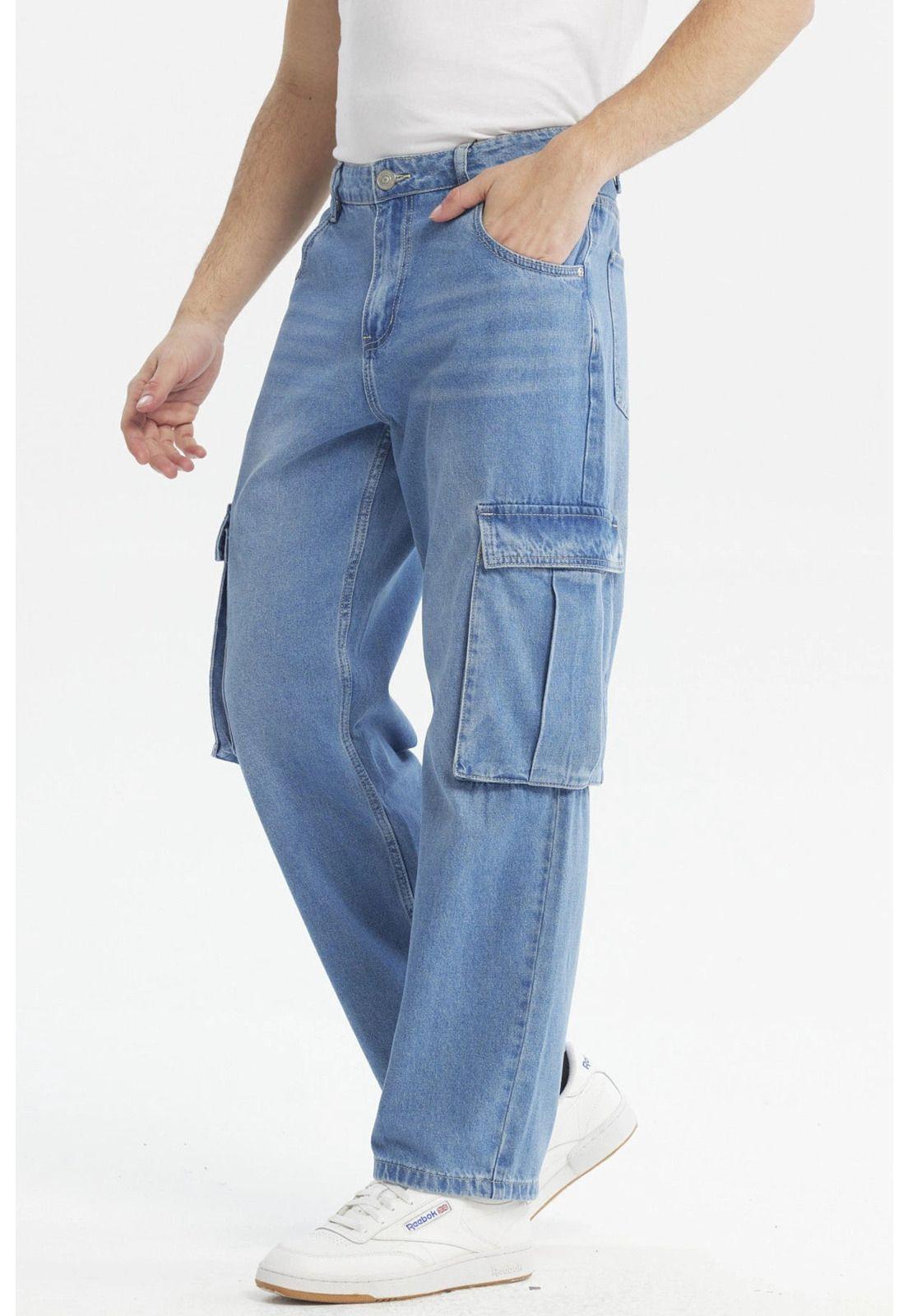 Jeans Hombre Cargo Calce Recto Azul Claro-1