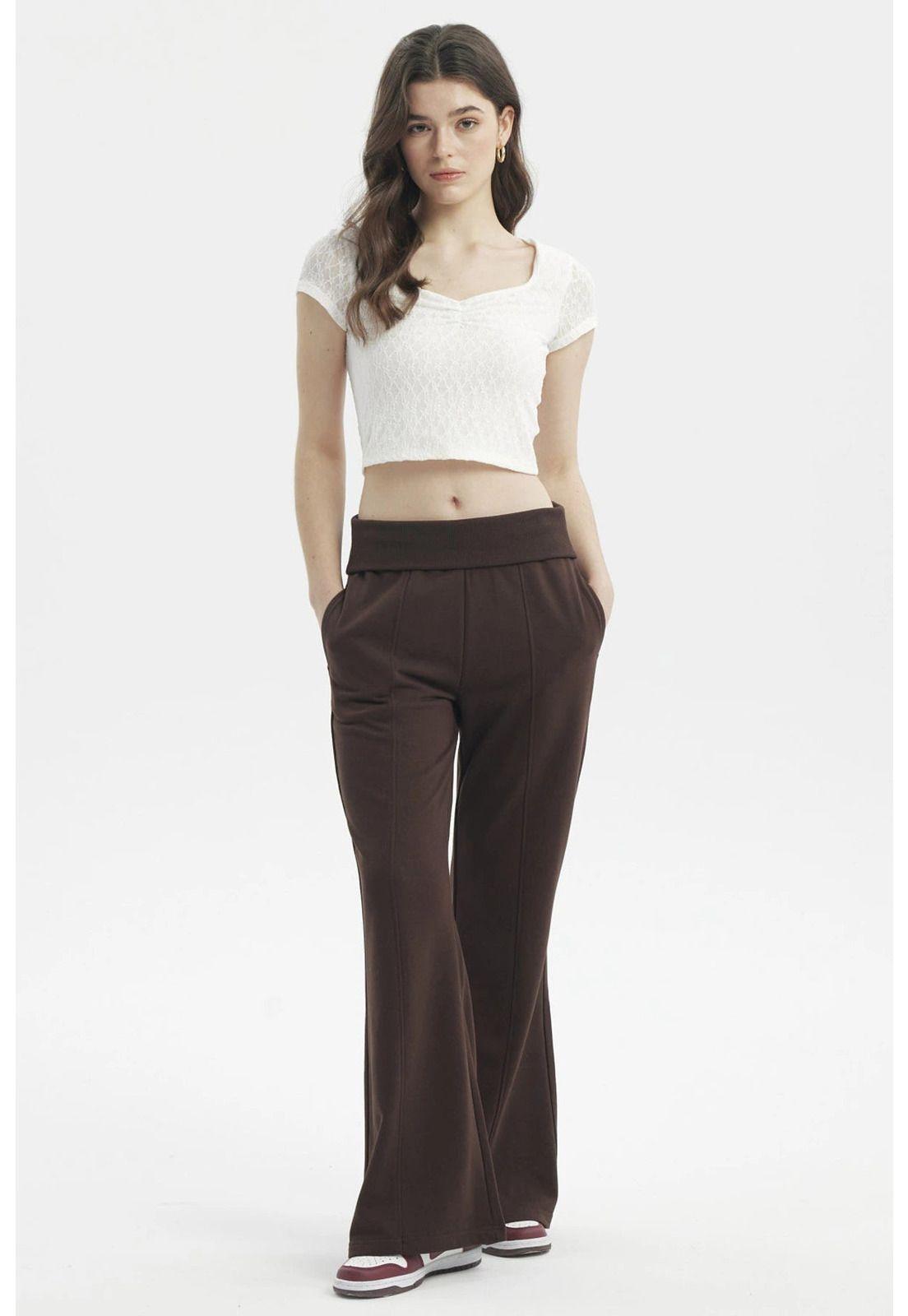 Pantalón Buzo Mujer Flare Café Oscuro-3