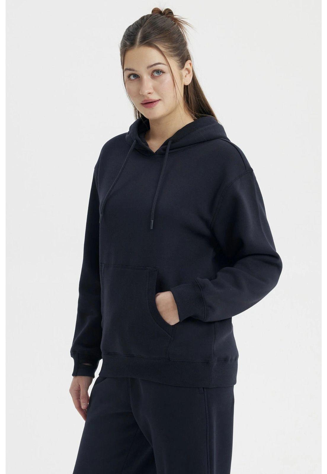 Polerón Mujer Cerrado Canguro Azul Marino-2