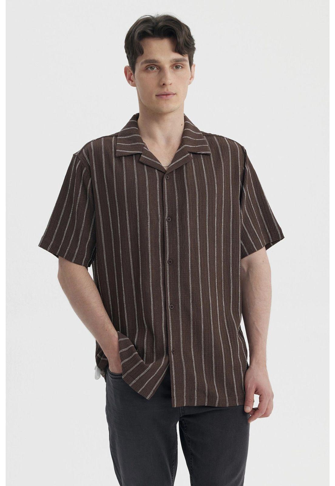 Camisa Hombre Slim Cuello Camisero Café- ll-0