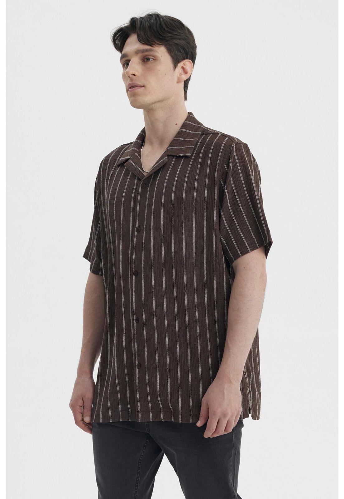 Camisa Hombre Slim Cuello Camisero Café- ll-1