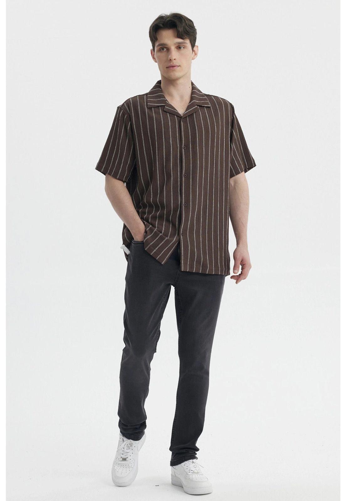 Camisa Hombre Slim Cuello Camisero Café- ll-3