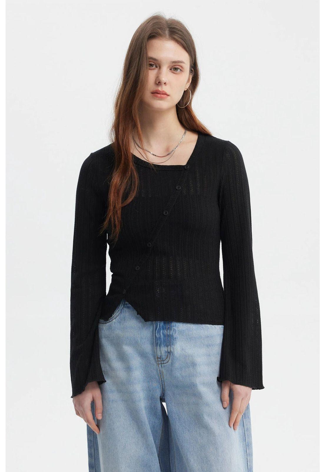 Polera Mujer Asimétrica Botones Negro-0