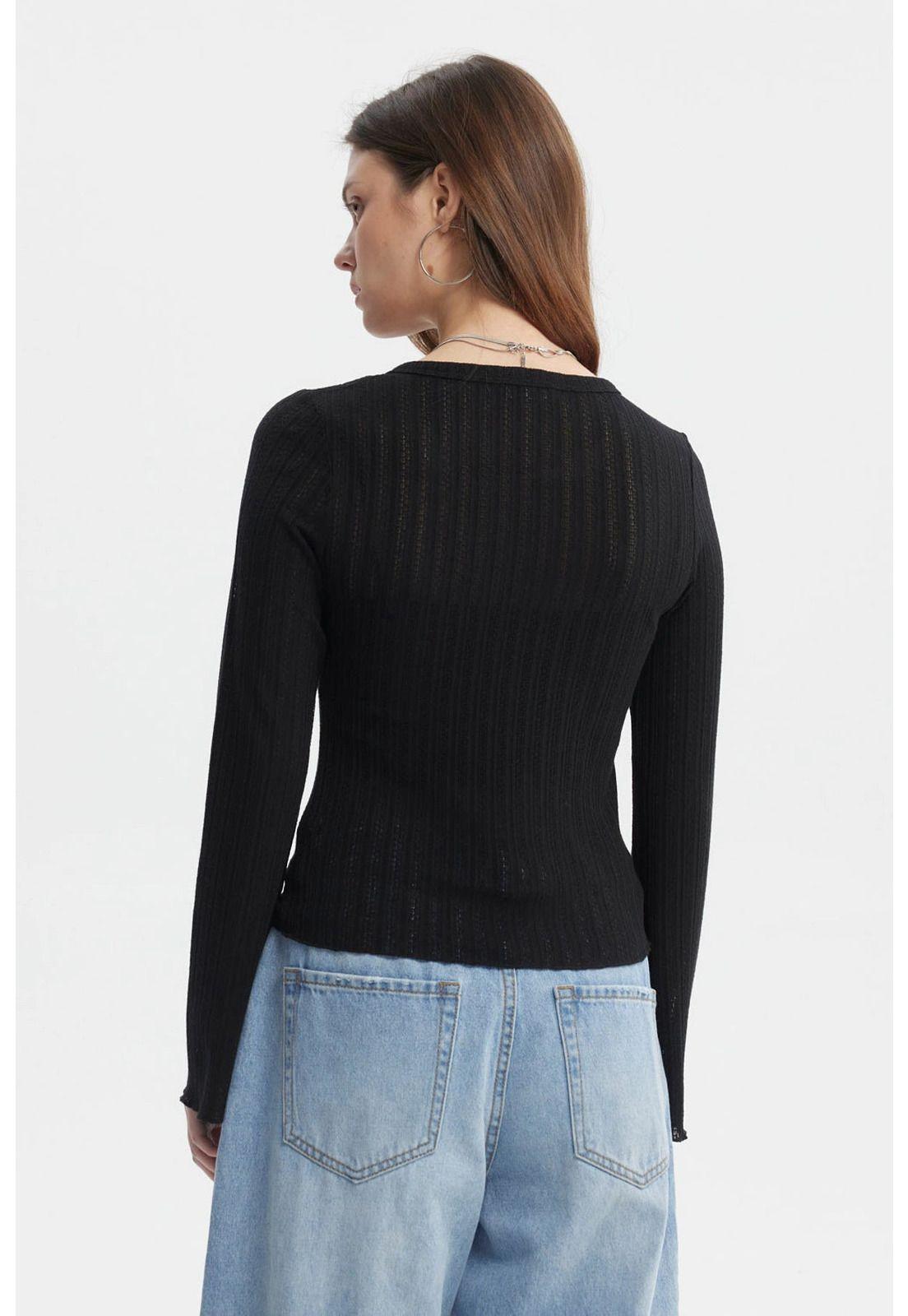 Polera Mujer Asimétrica Botones Negro-2