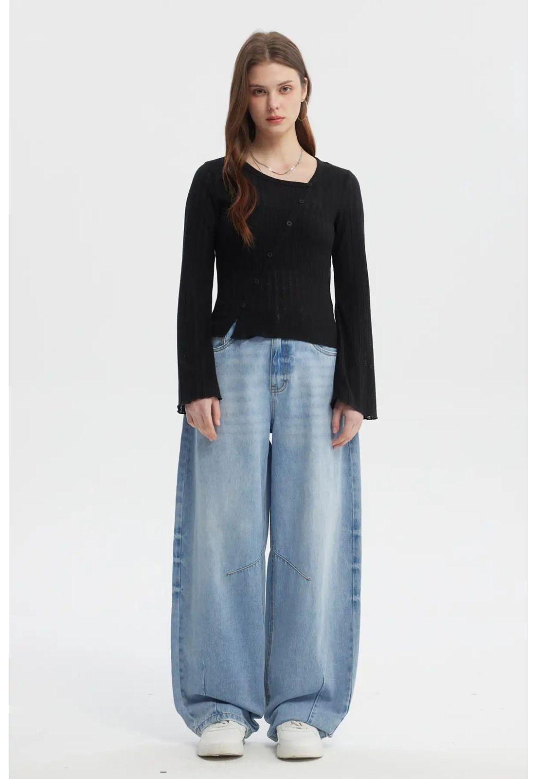 Polera Mujer Asimétrica Botones Negro-3