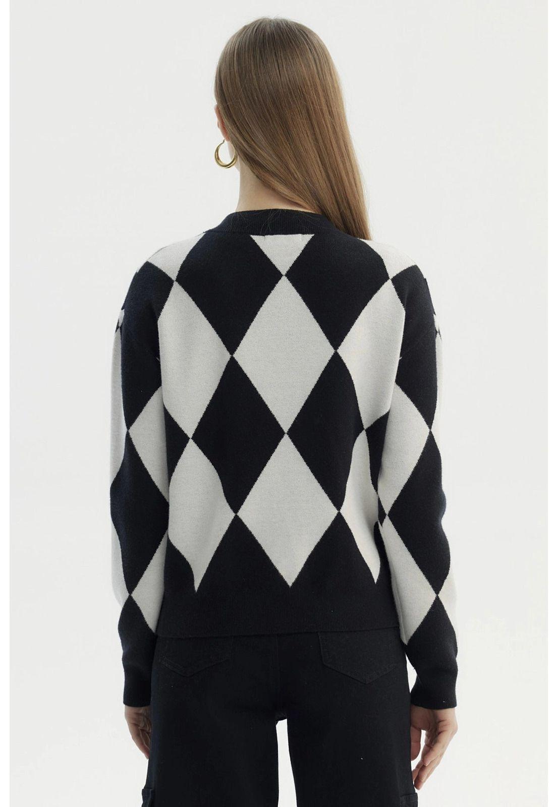 Sweater Mujer Peludo Rombos Negro-2