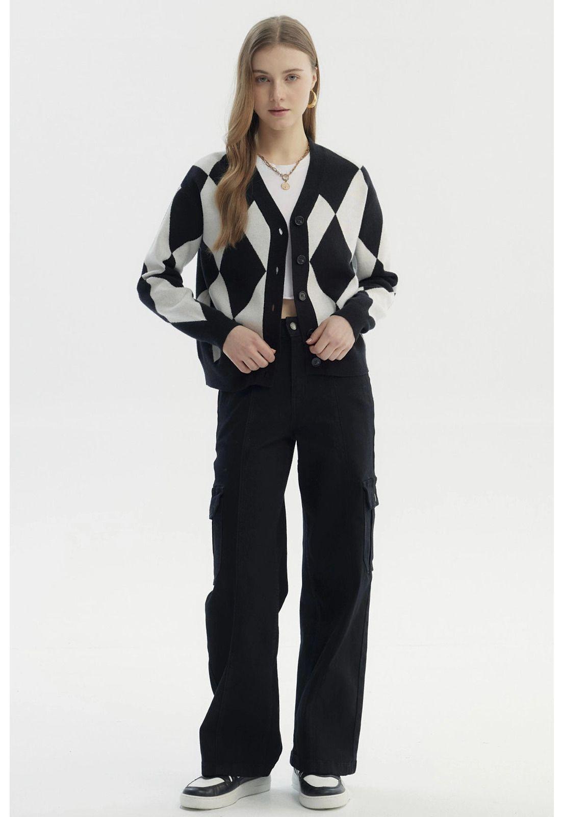 Sweater Mujer Peludo Rombos Negro-3
