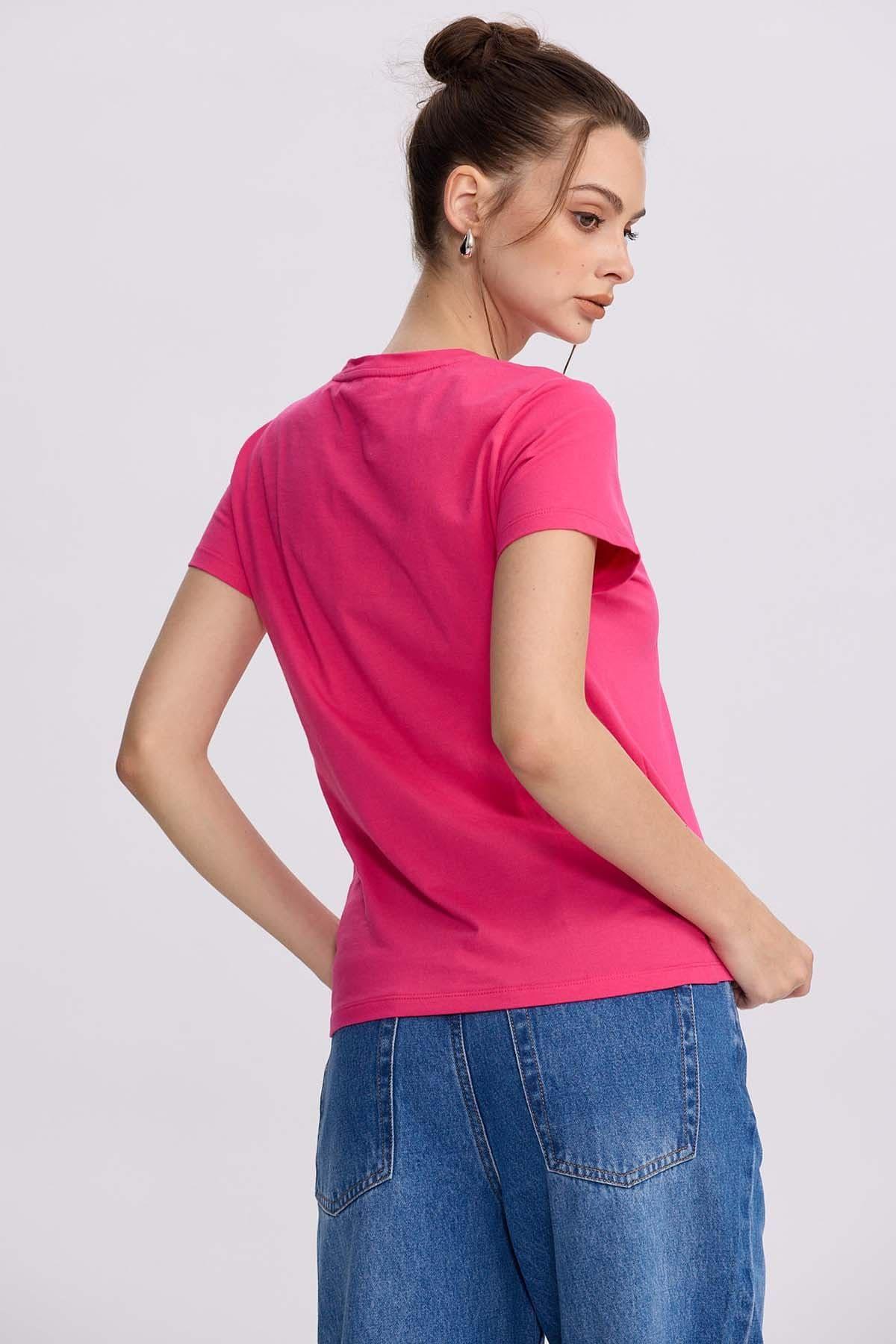 Polera Mujer Básica Print Fucsia II-2