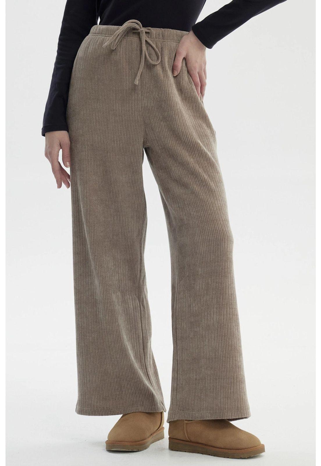 Pantalón Mujer Wide Leg Gris Taupe-0