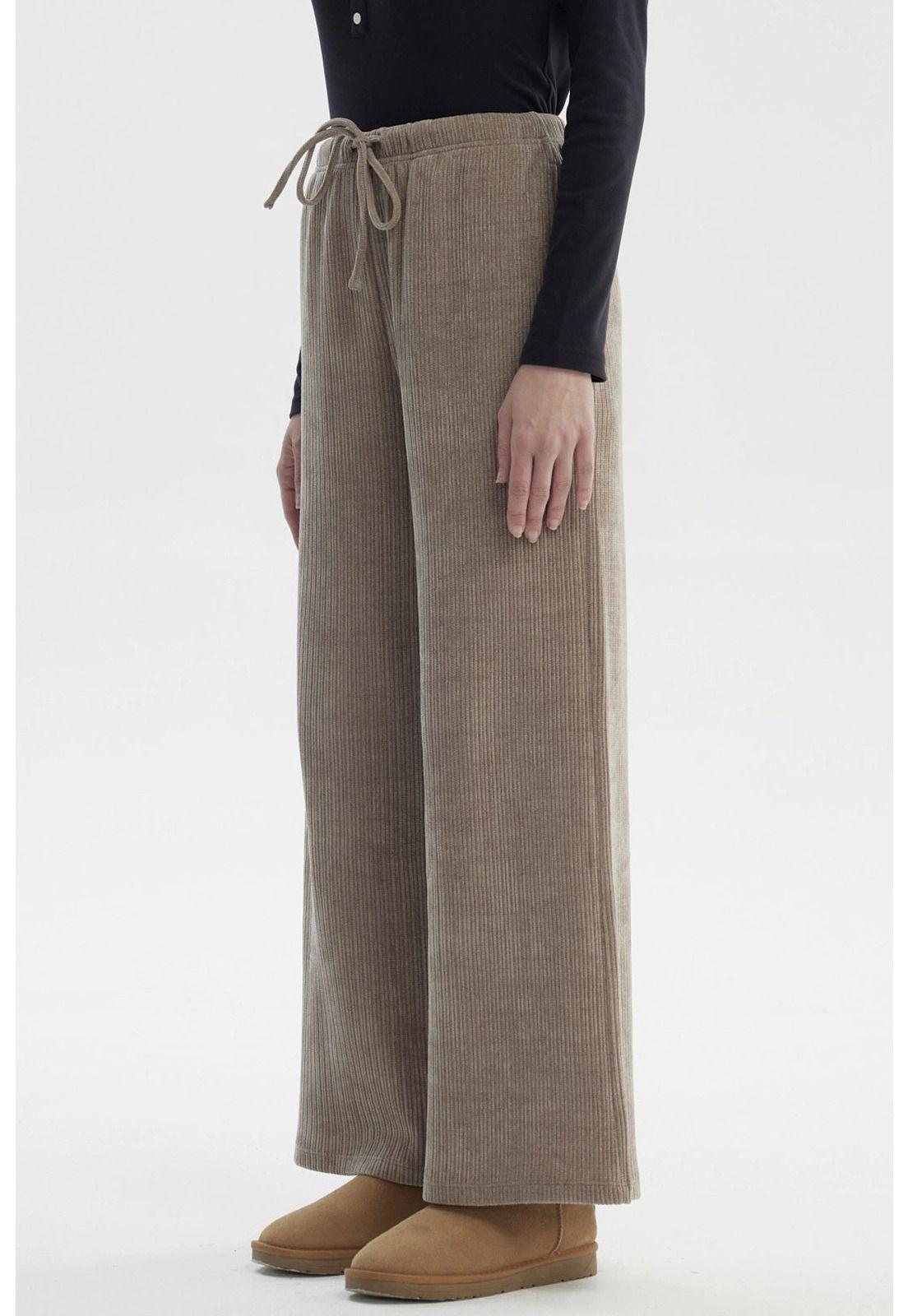 Pantalón Mujer Wide Leg Gris Taupe-1