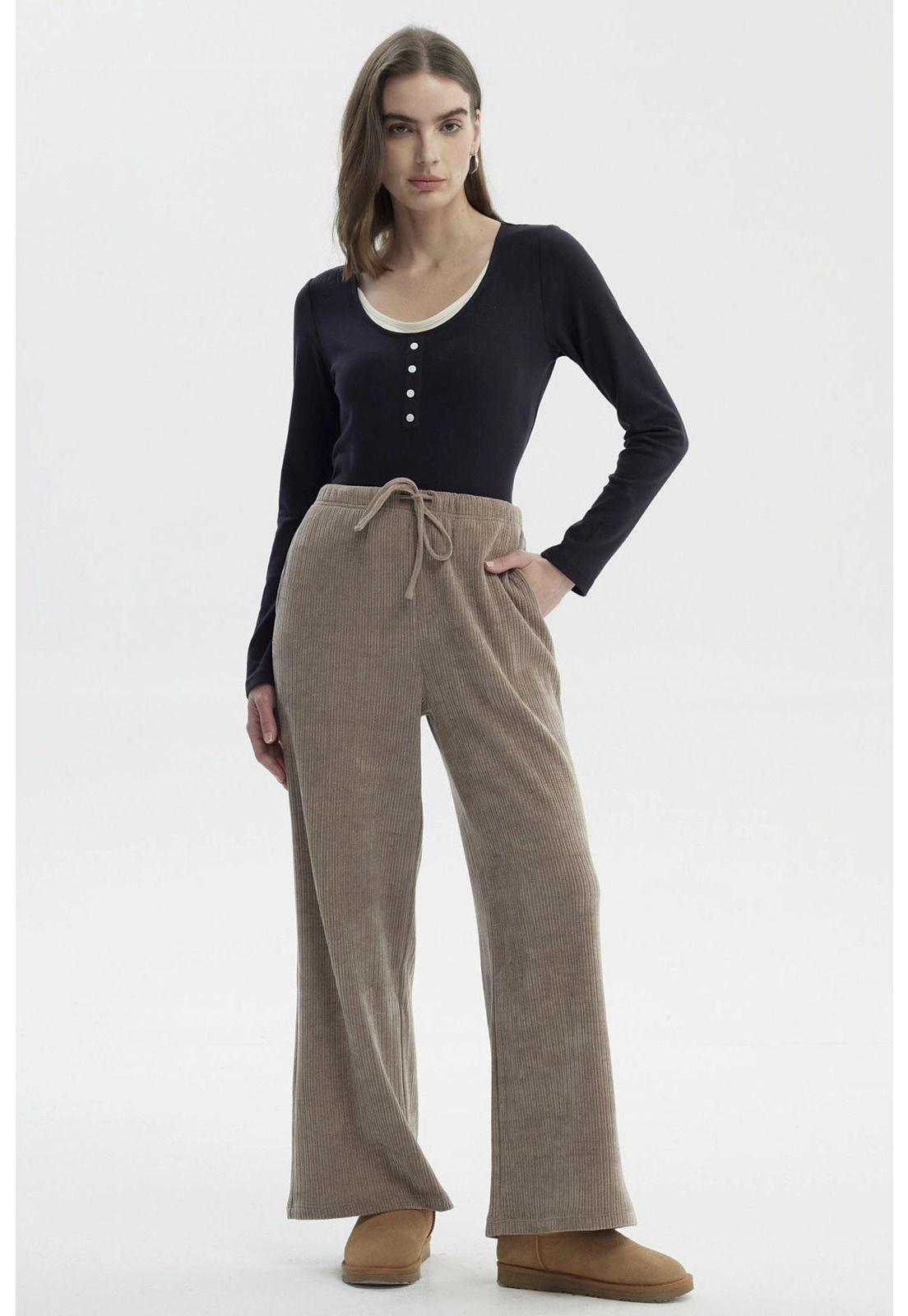 Pantalón Mujer Wide Leg Gris Taupe-3
