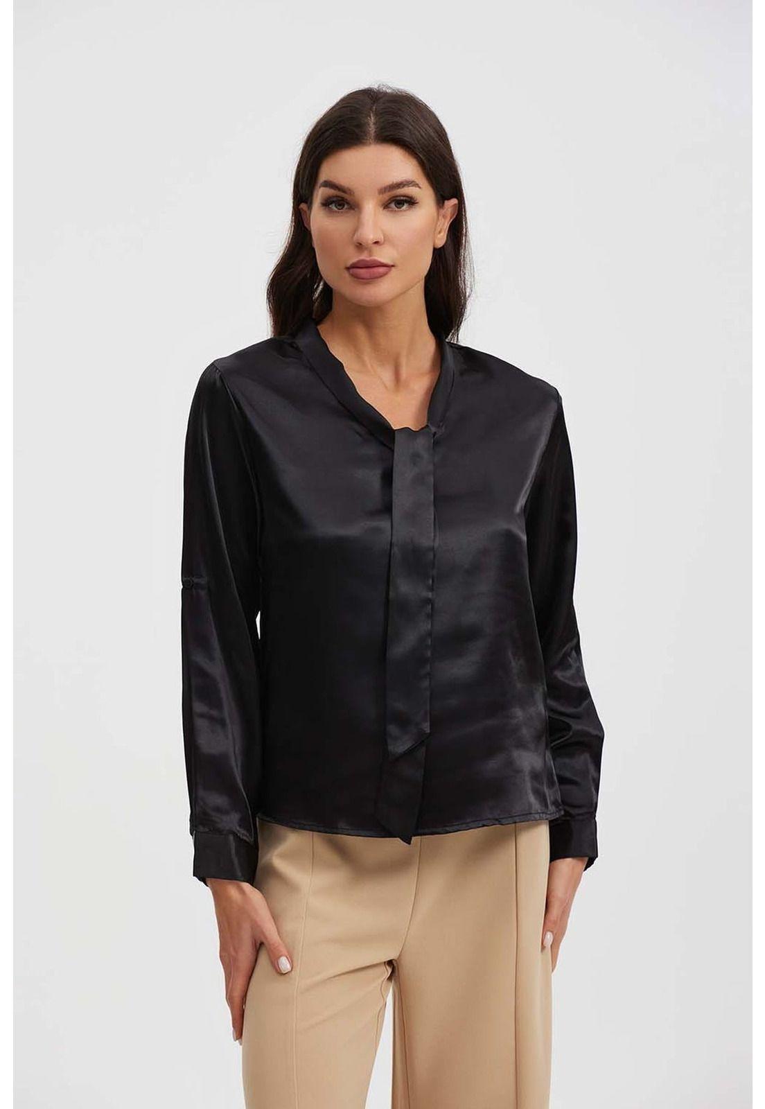 Blusa Mujer Aplicación Lazo Manga Negro-0