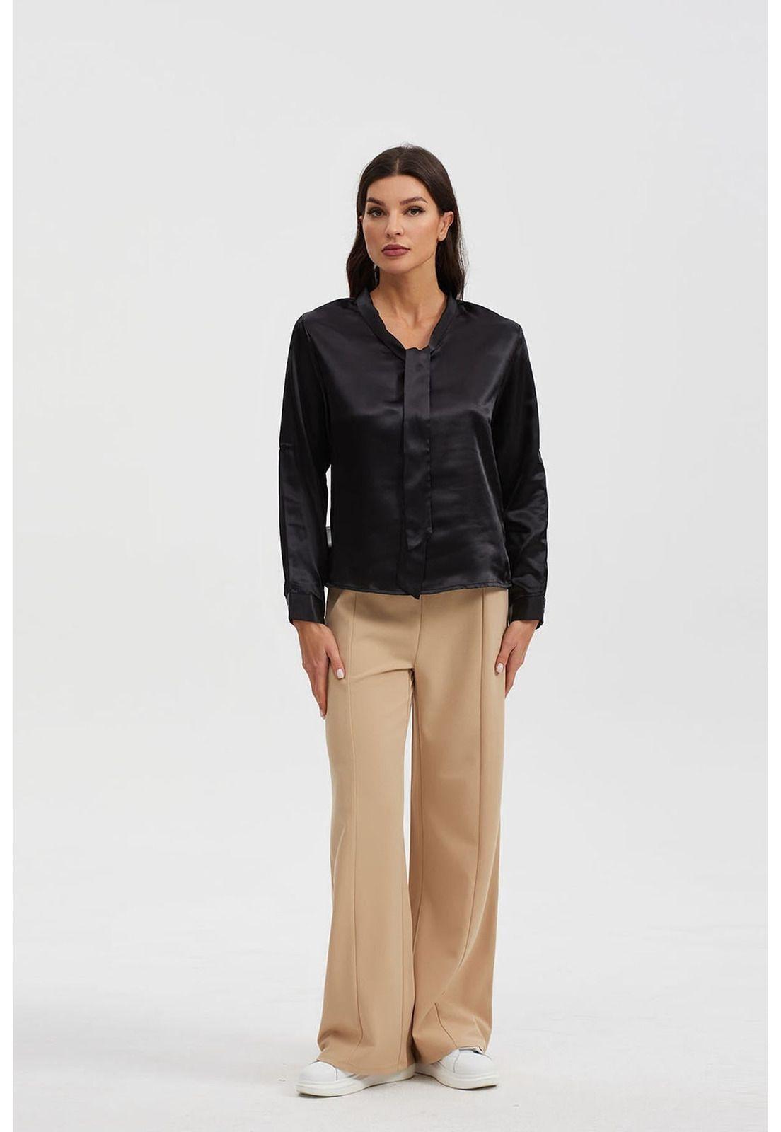 Blusa Mujer Aplicación Lazo Manga Negro-3