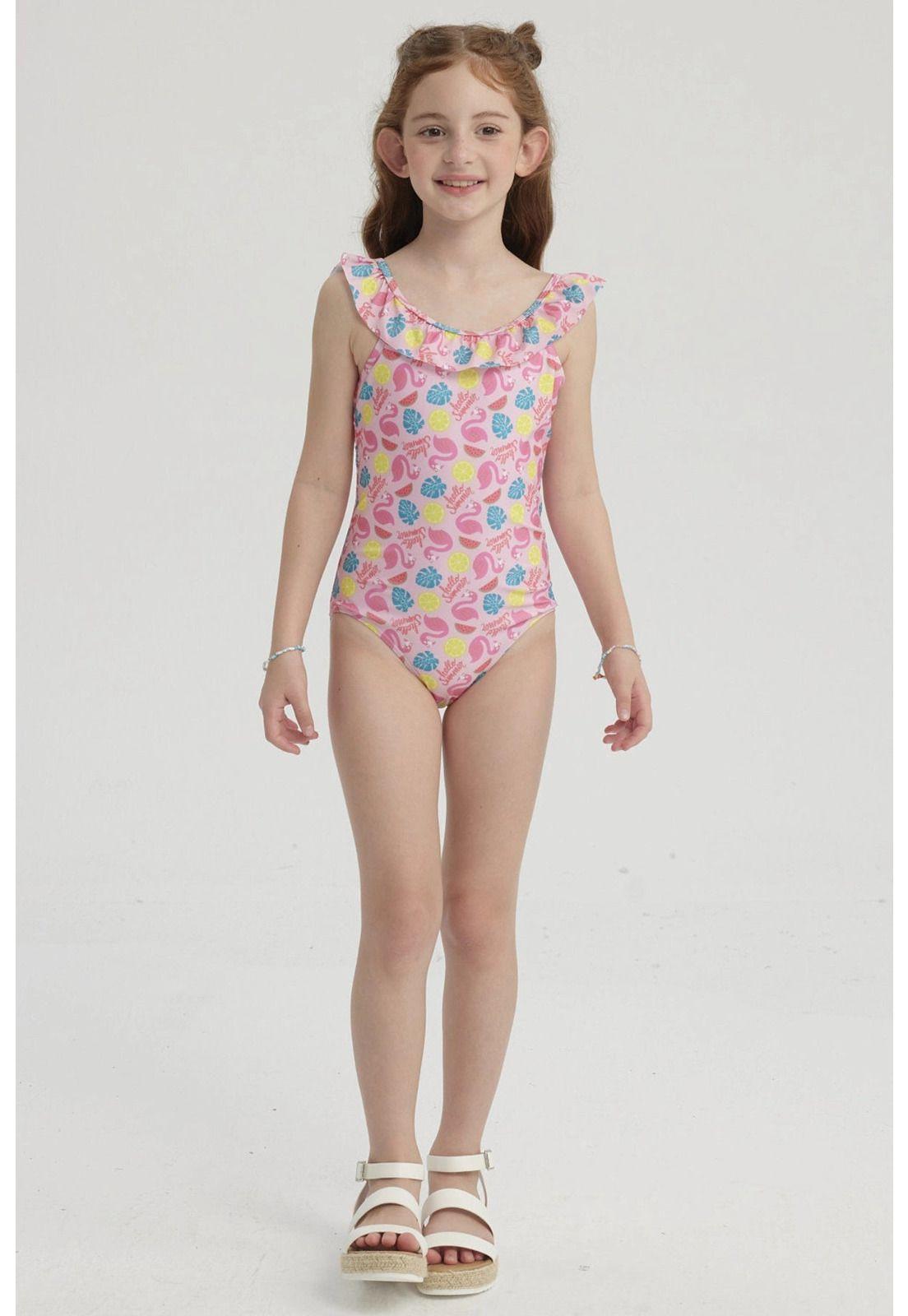 Traje de Baño Niña Básico Rosado-0