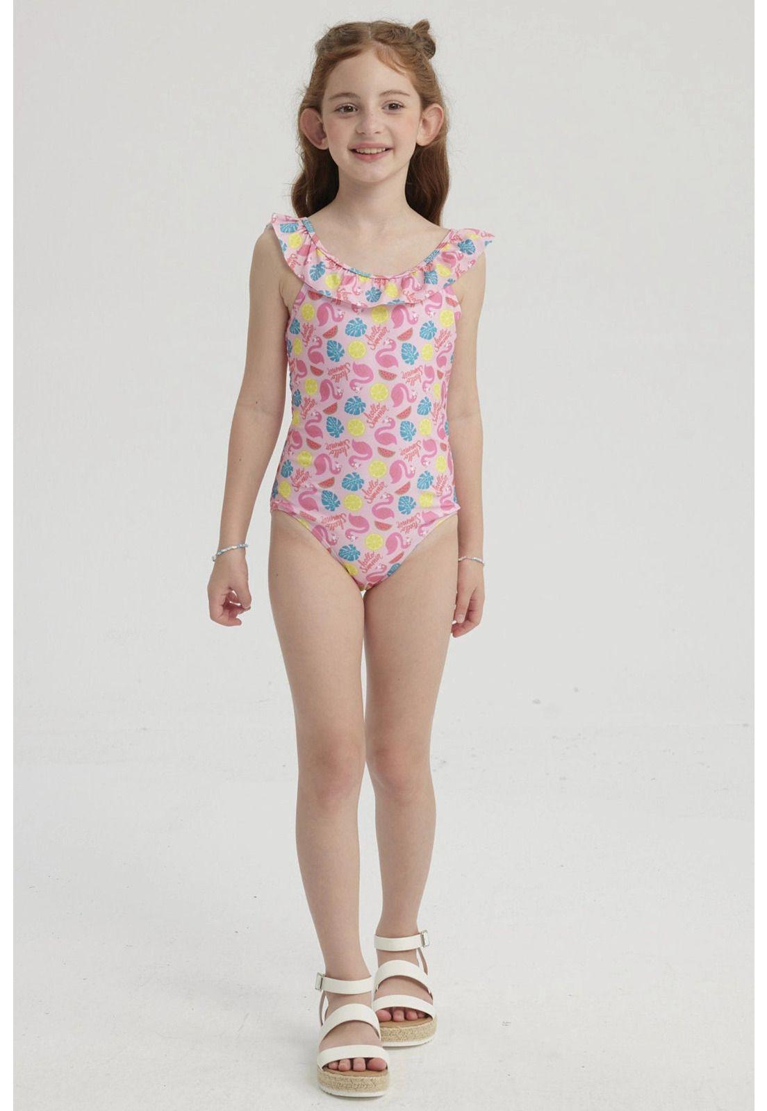 Traje de Baño Niña Básico Rosado-3