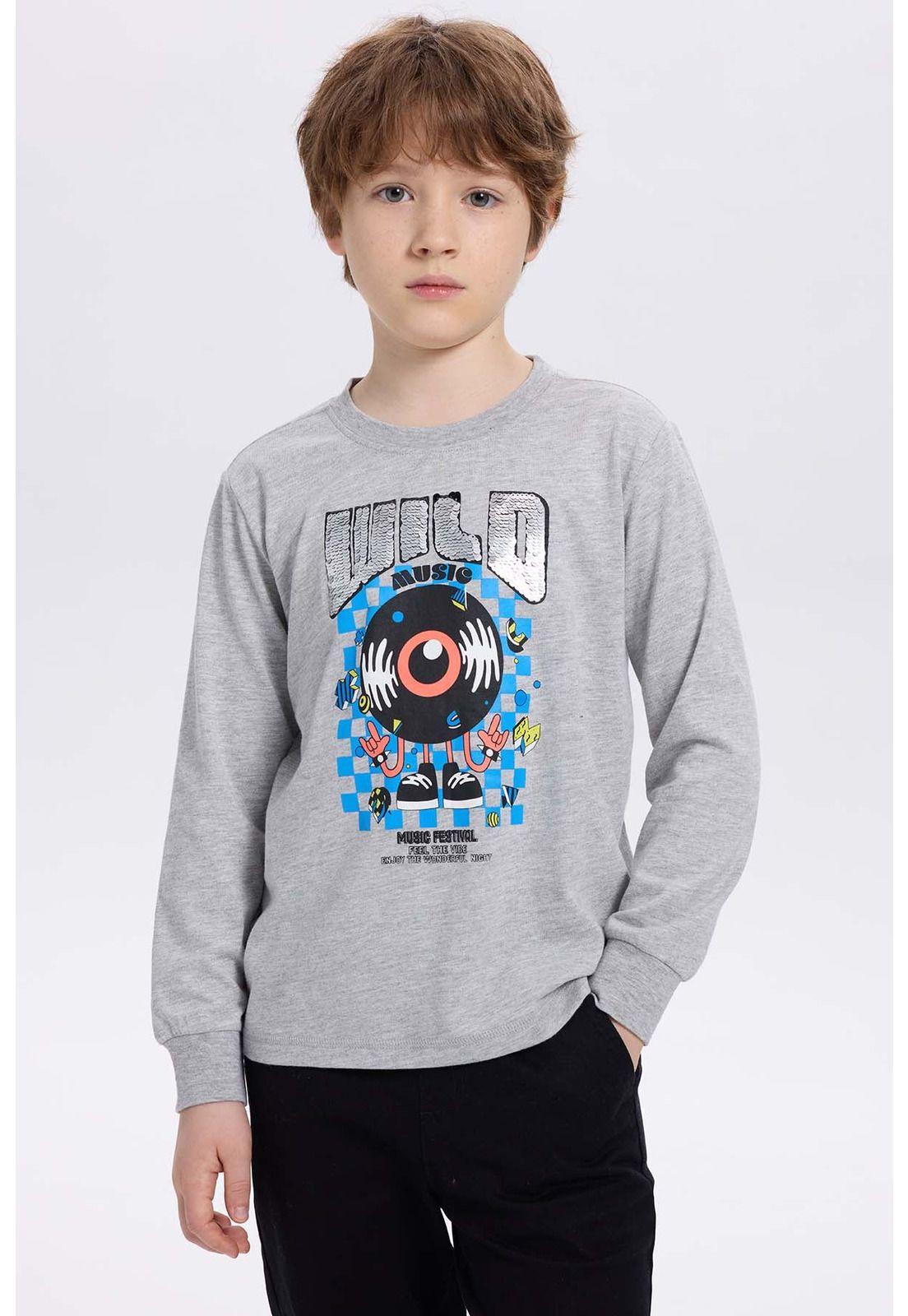 Polera Niño Print Lentejuelas Gris-0