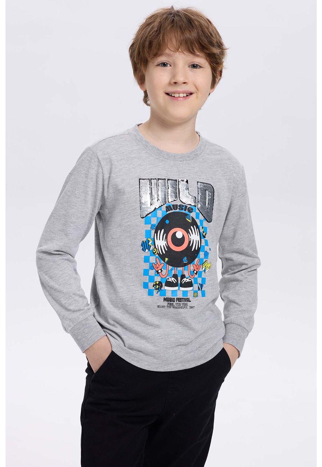 Polera Niño Print Lentejuelas Gris-2