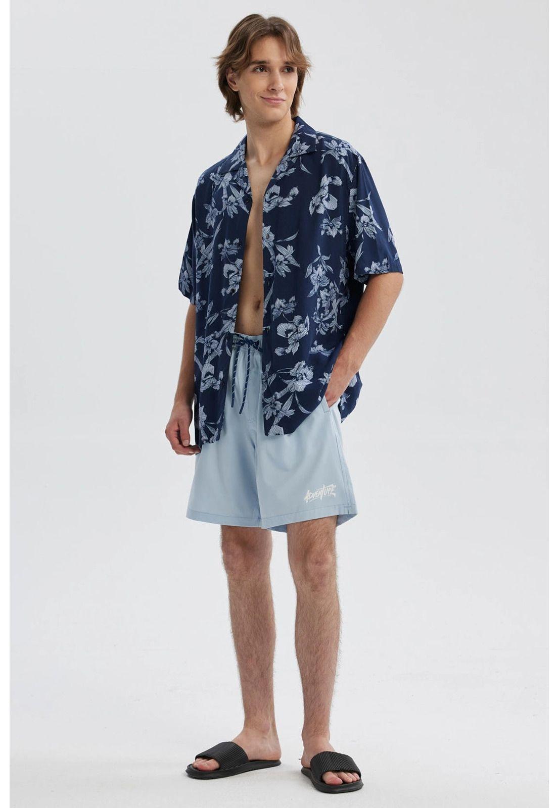 Short De Baño Hombre Liso Celeste-3