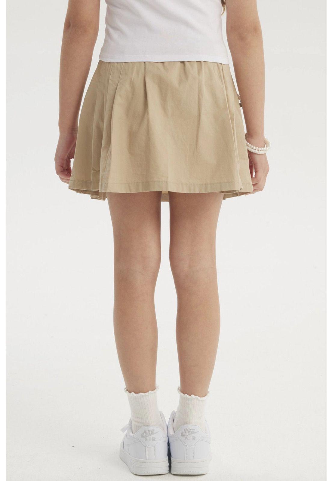 Falda Niña Pliegues Laterales Beige-2