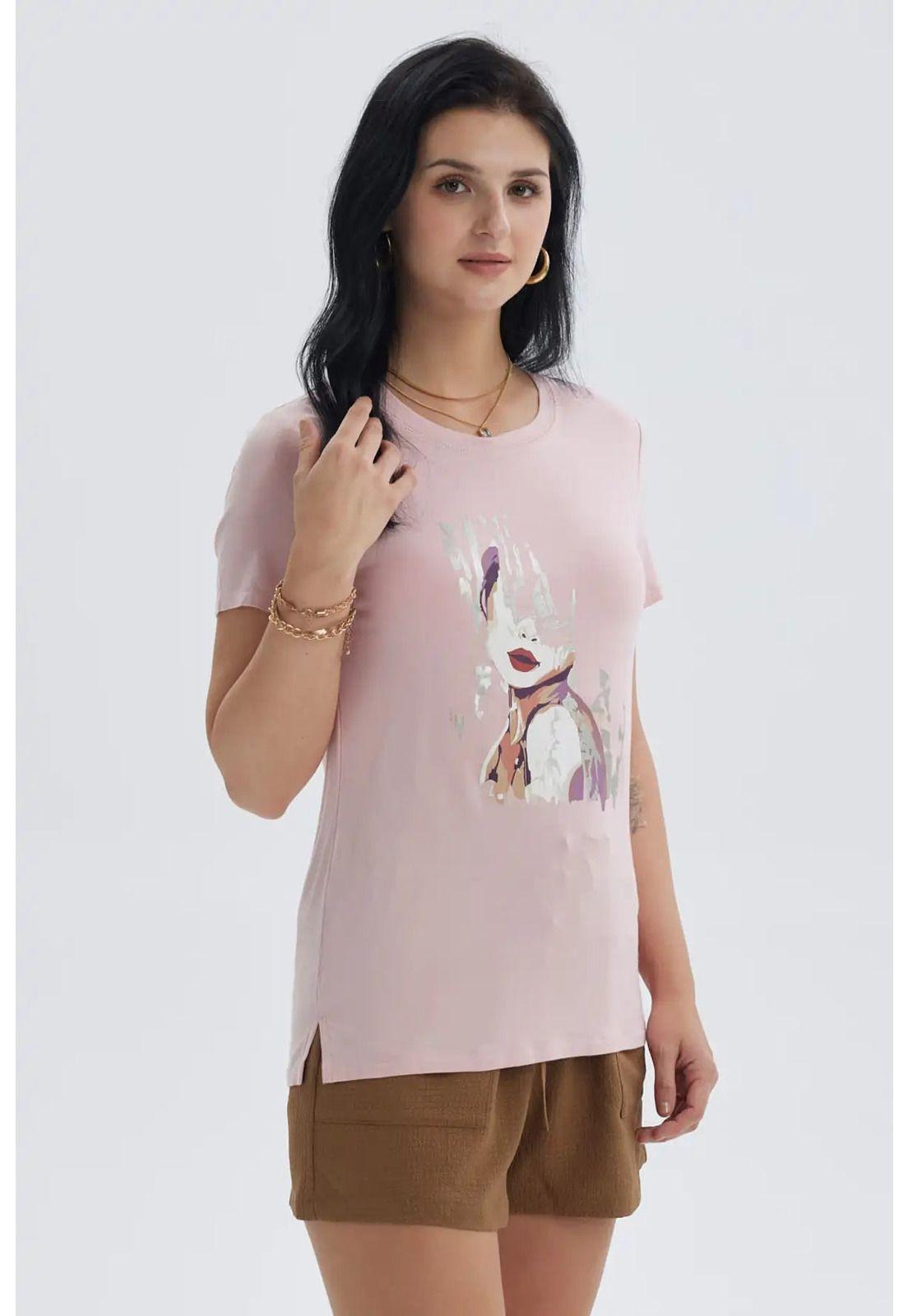 Polera Mujer Print Palo Rosa-1