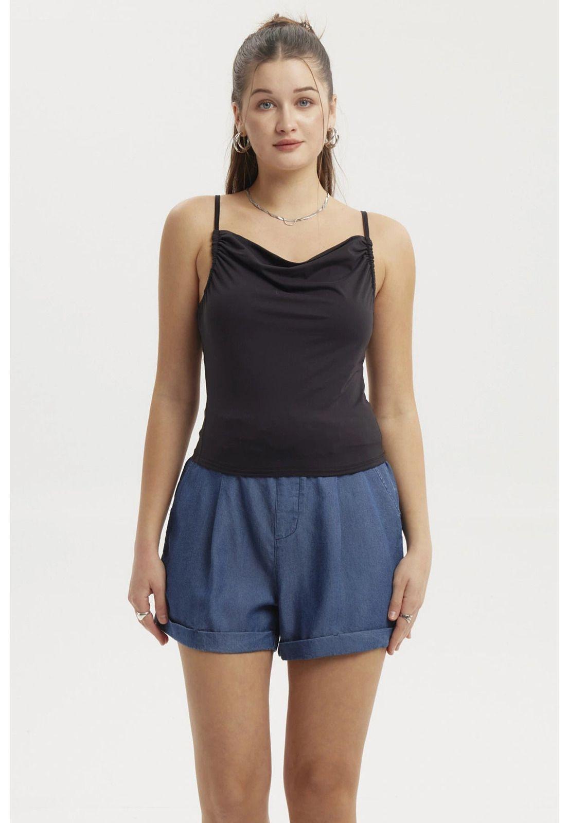 Peto Mujer Drapeado Ajustable Negro-0