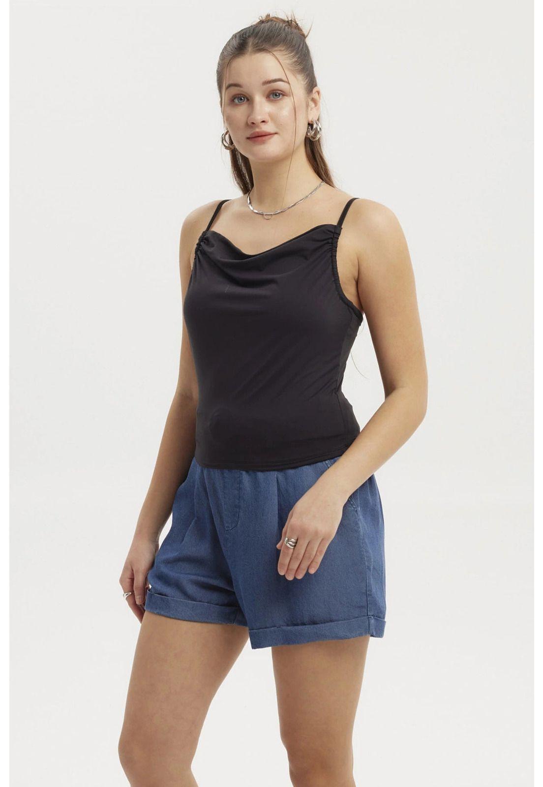 Peto Mujer Drapeado Ajustable Negro-1