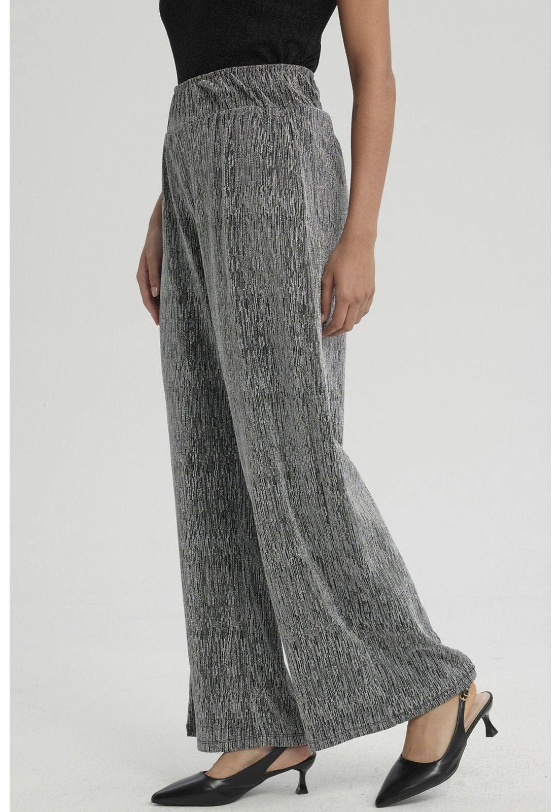 Pantalón Mujer Palazzo Pretina Ancha Plateado-1