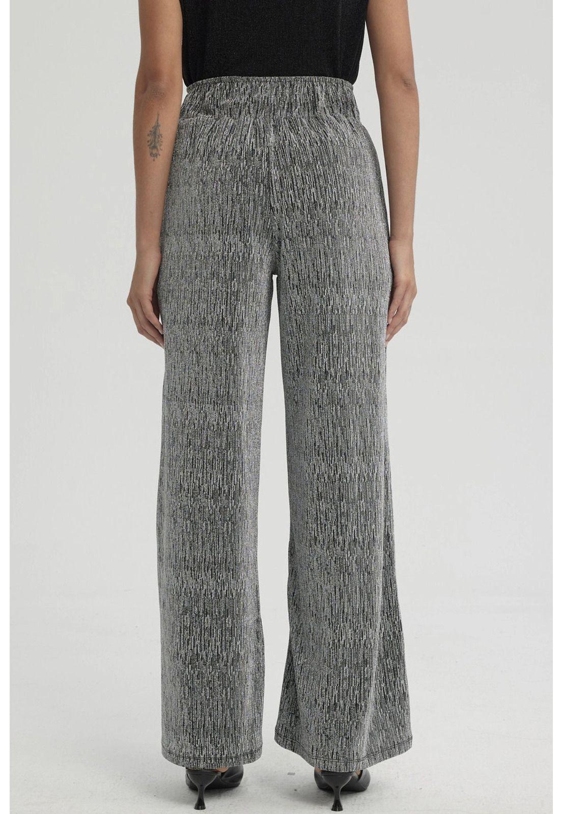 Pantalón Mujer Palazzo Pretina Ancha Plateado-2