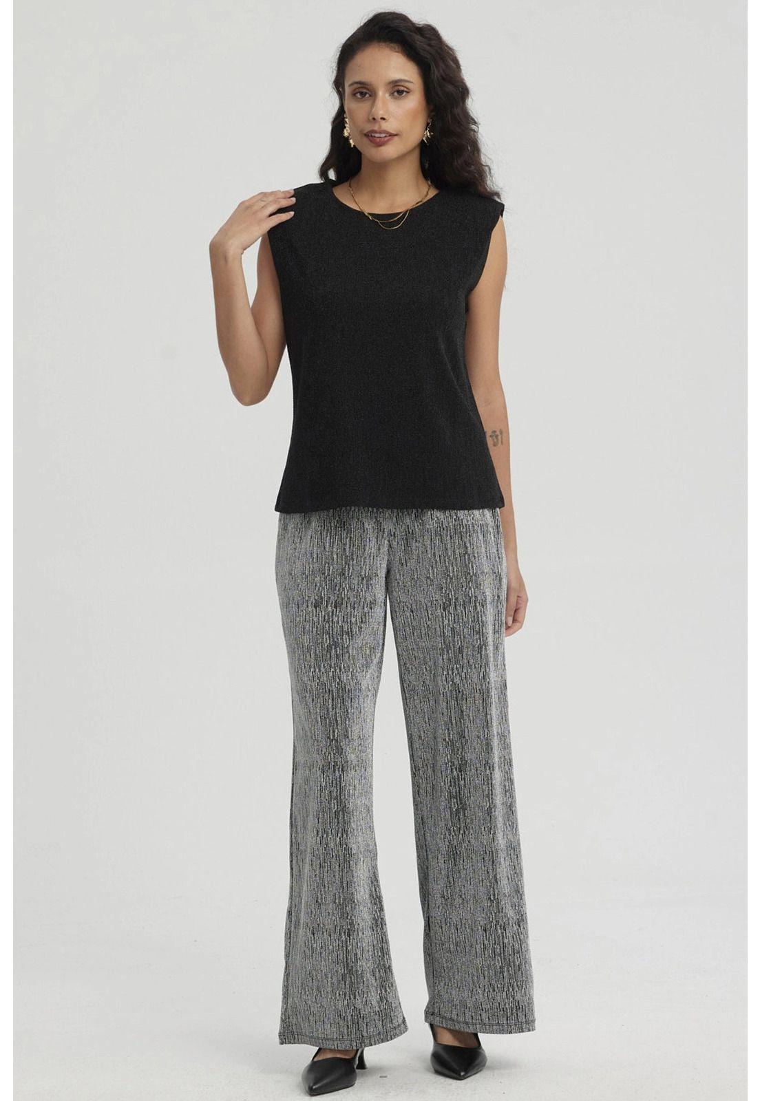 Pantalón Mujer Palazzo Pretina Ancha Plateado-3