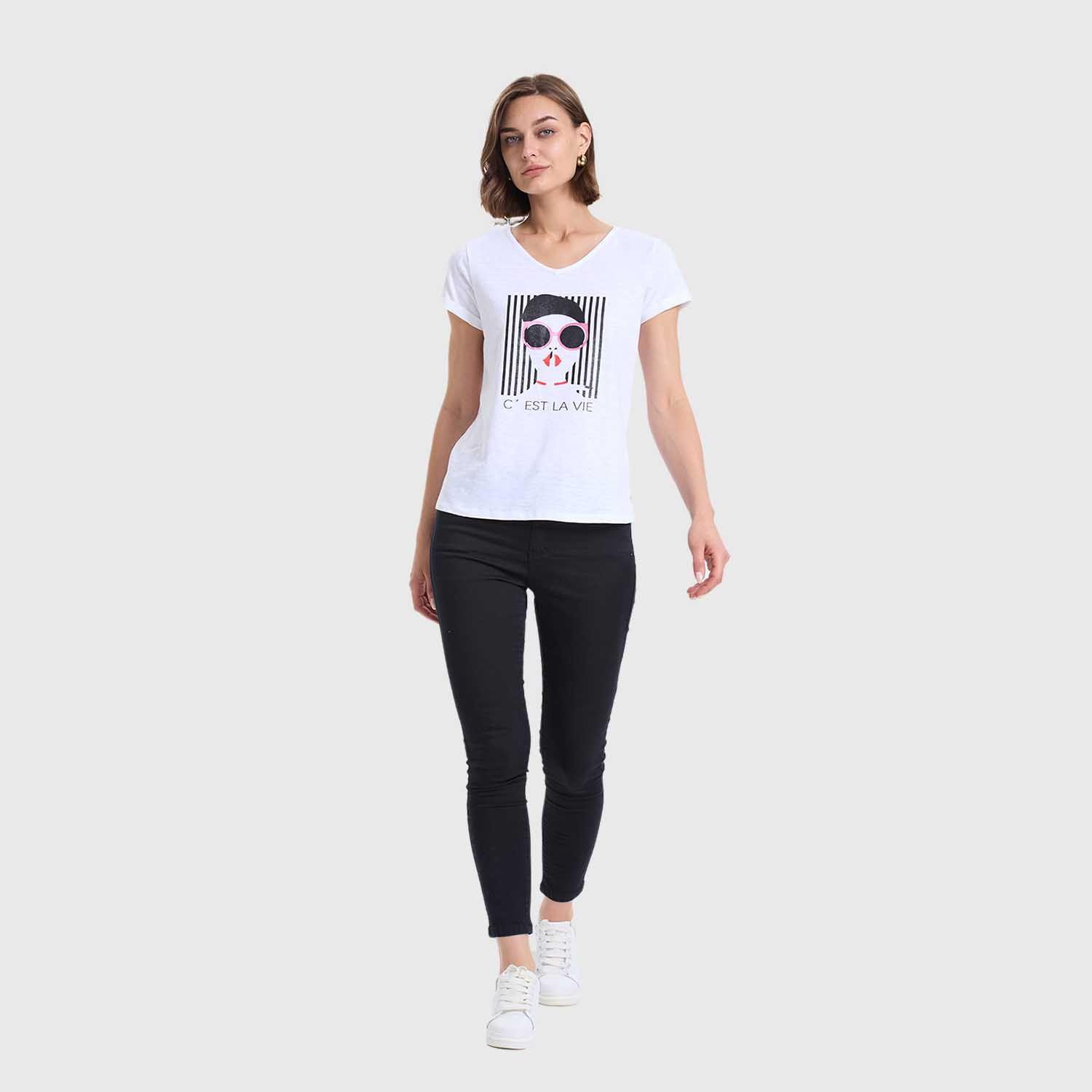 Polera Mujer Print Posicional Blanco Fashion's Park-3