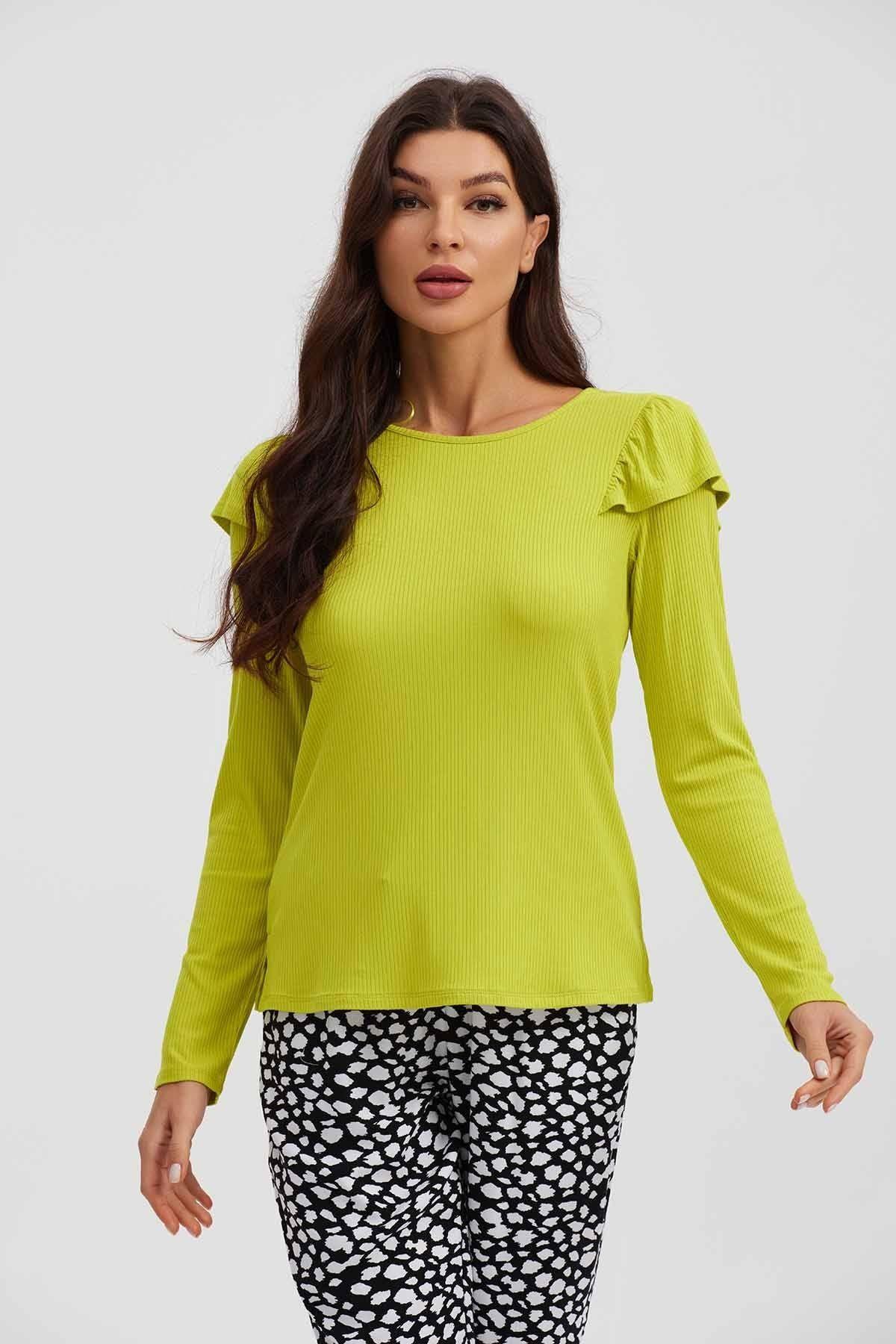 Polera Mujer Rib Manga Vuelo Verde-3