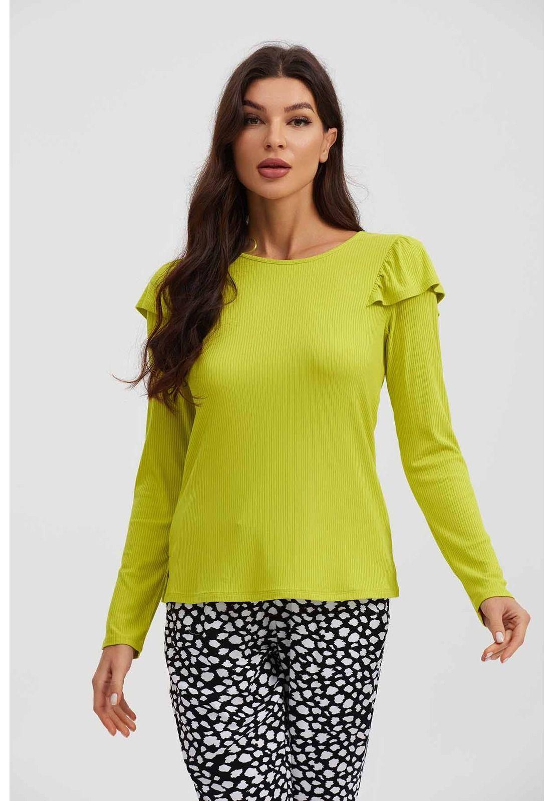 Polera Mujer Rib Manga Vuelo Verde-0