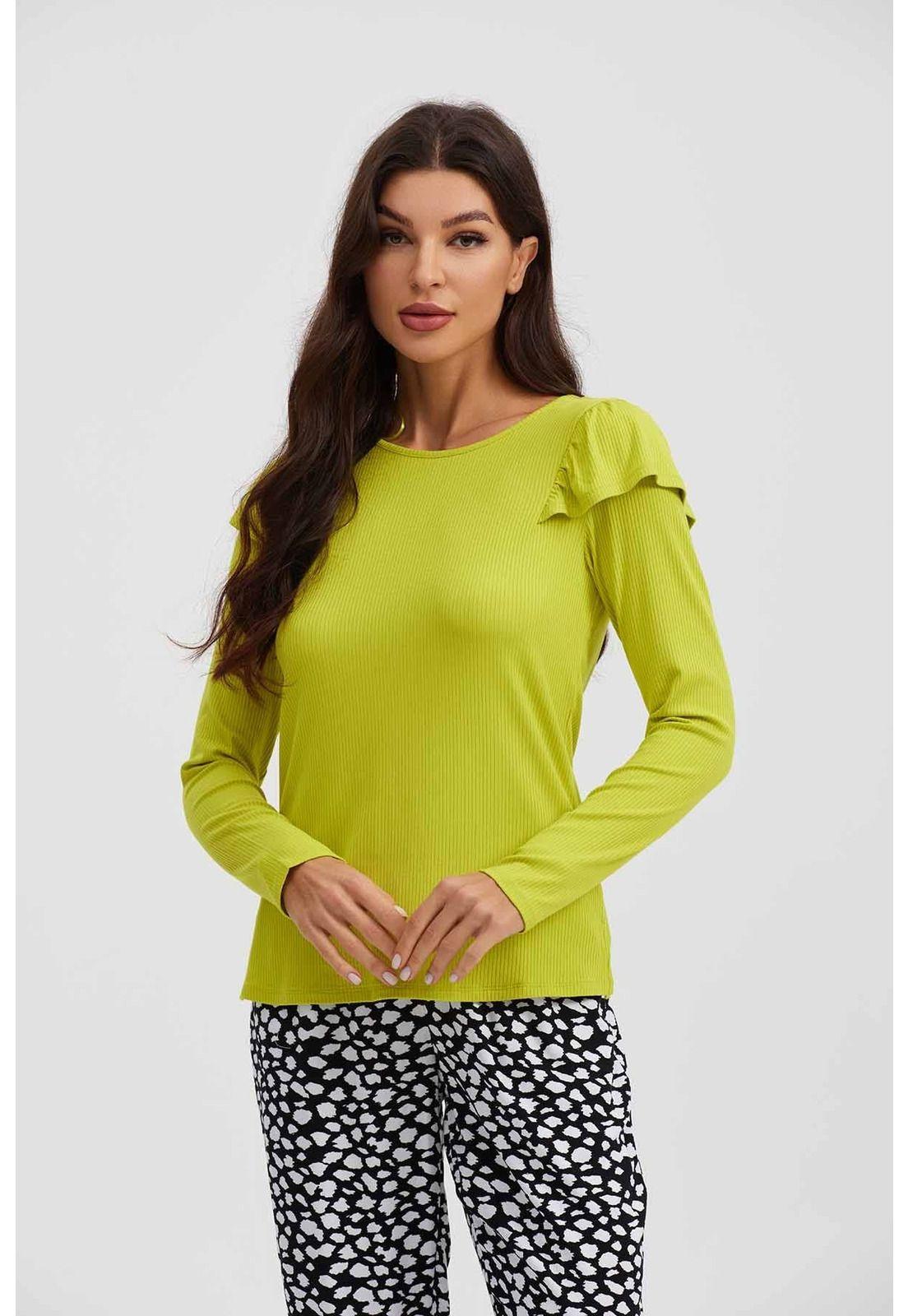 Polera Mujer Rib Manga Vuelo Verde-1