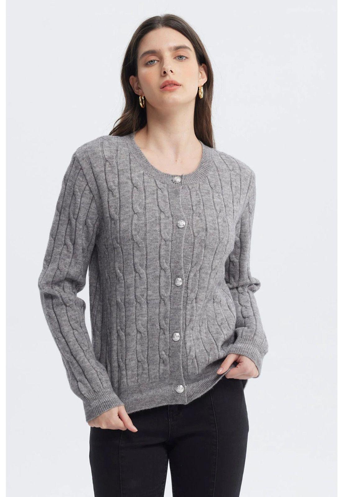 Sweater Mujer Slim Cuello Redondo Gris-0