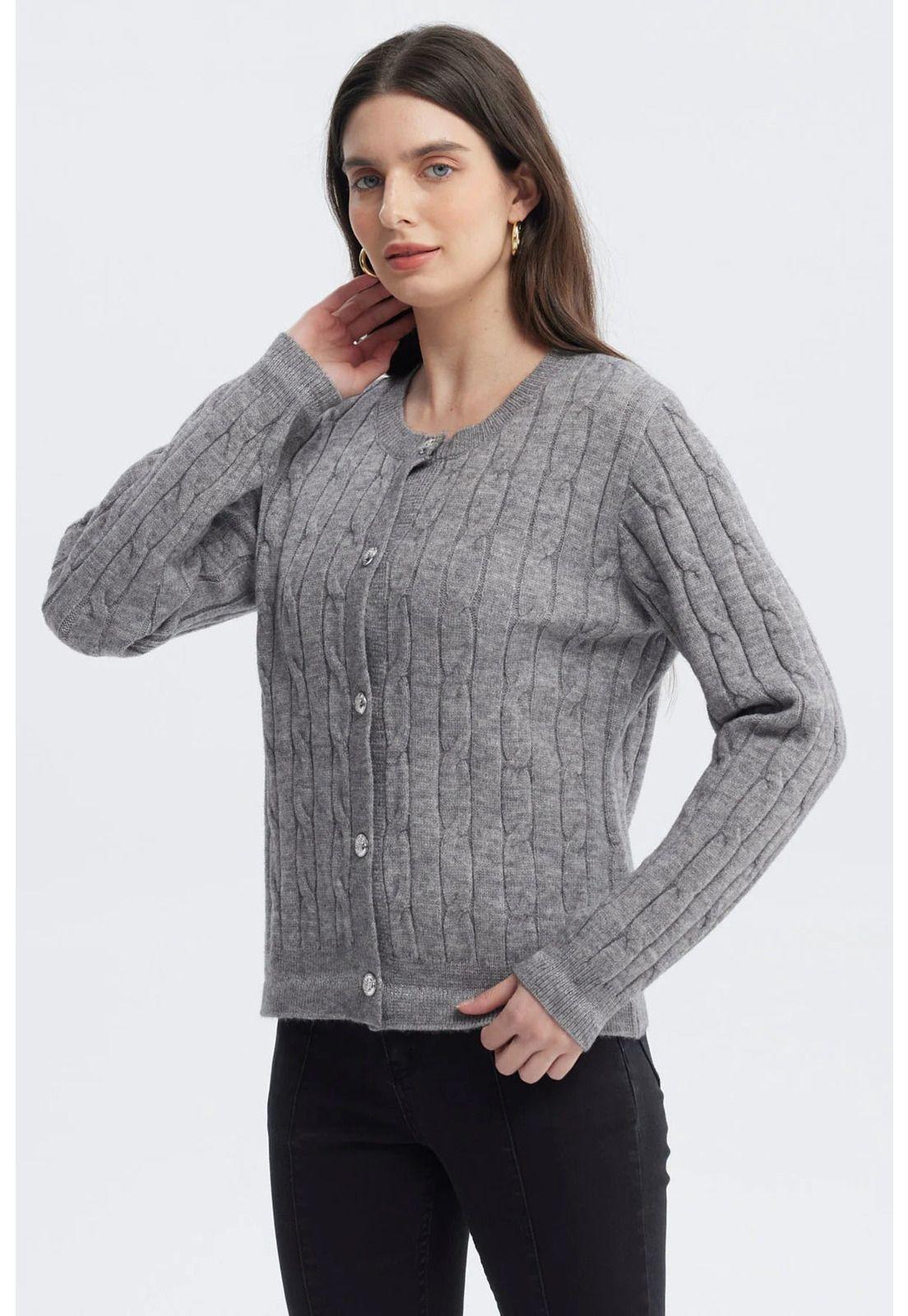 Sweater Mujer Slim Cuello Redondo Gris-1