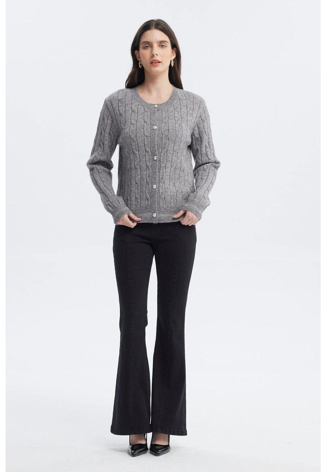 Sweater Mujer Slim Cuello Redondo Gris-3