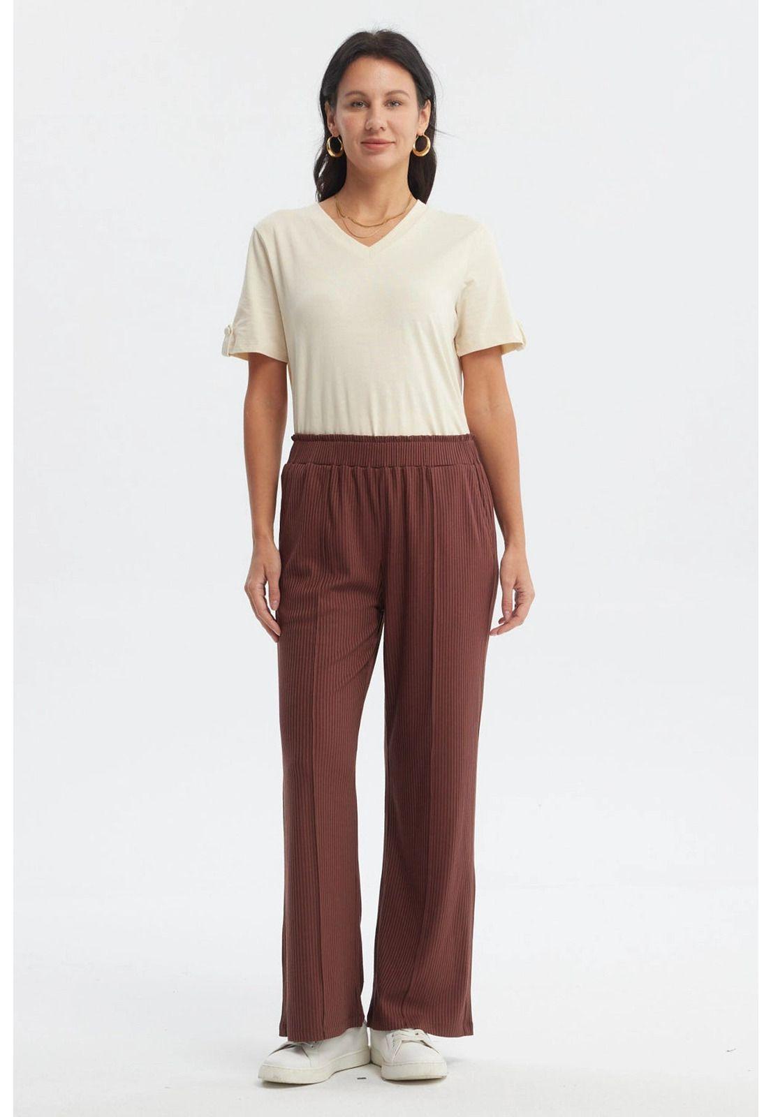 Pantalón Buzo Mujer Costura Delantero Café-3