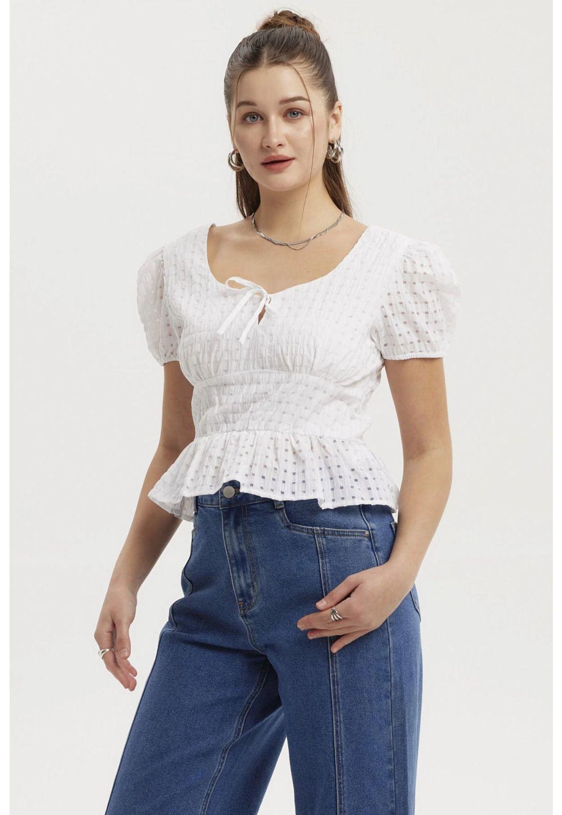 Blusa Mujer Lazo Escote Basta Blanco-1