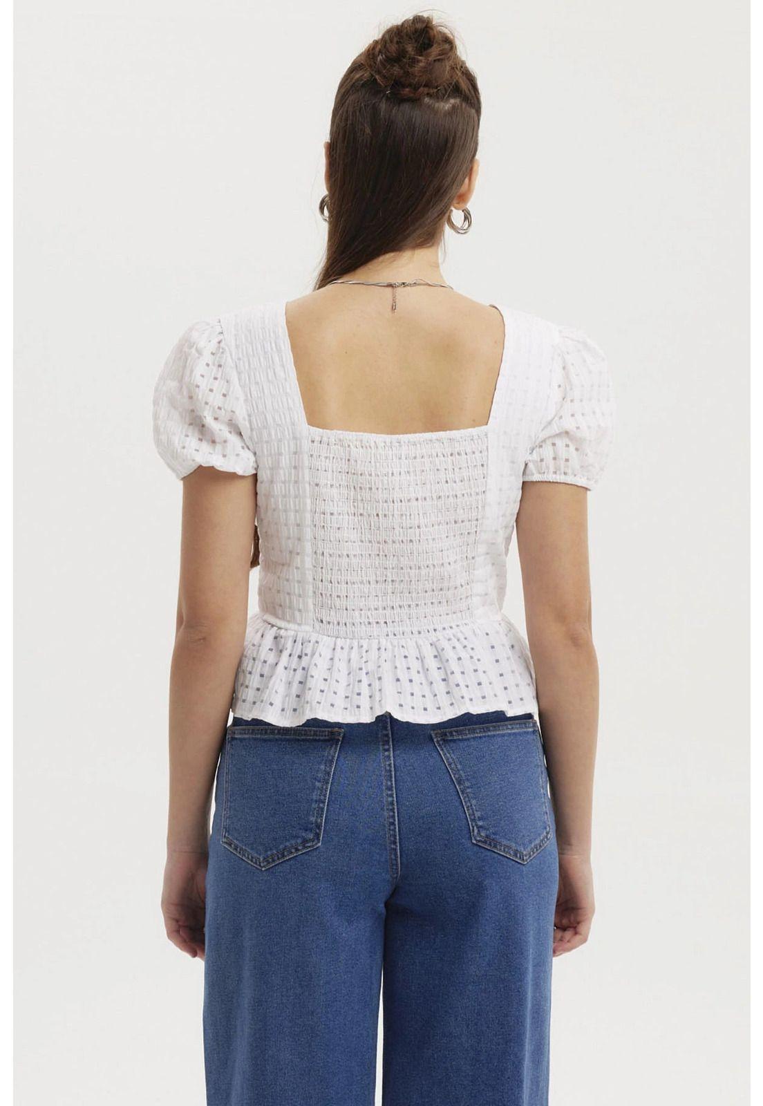 Blusa Mujer Lazo Escote Basta Blanco-2