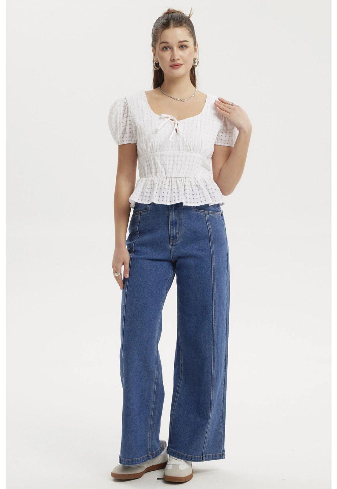 Blusa Mujer Lazo Escote Basta Blanco-3