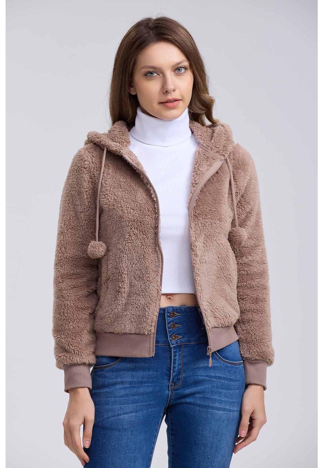 Polar Mujer Pompón Café-1