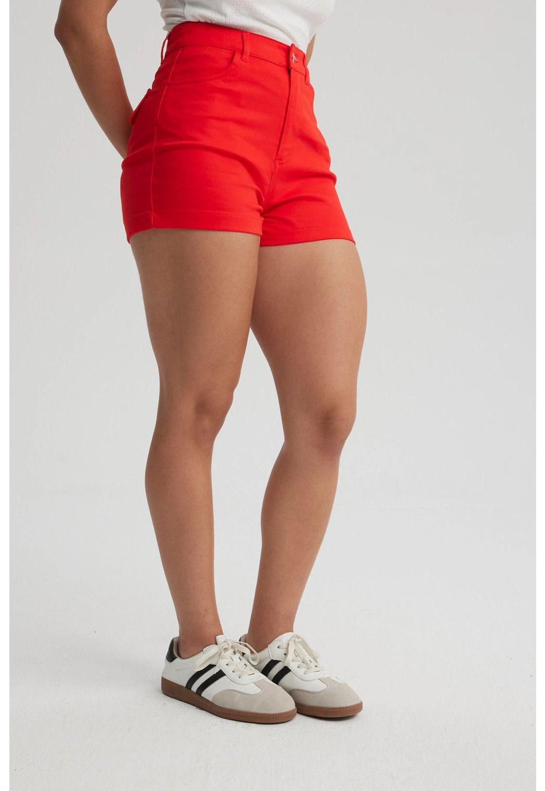 Short Mujer Gabardina Color Rojo-1
