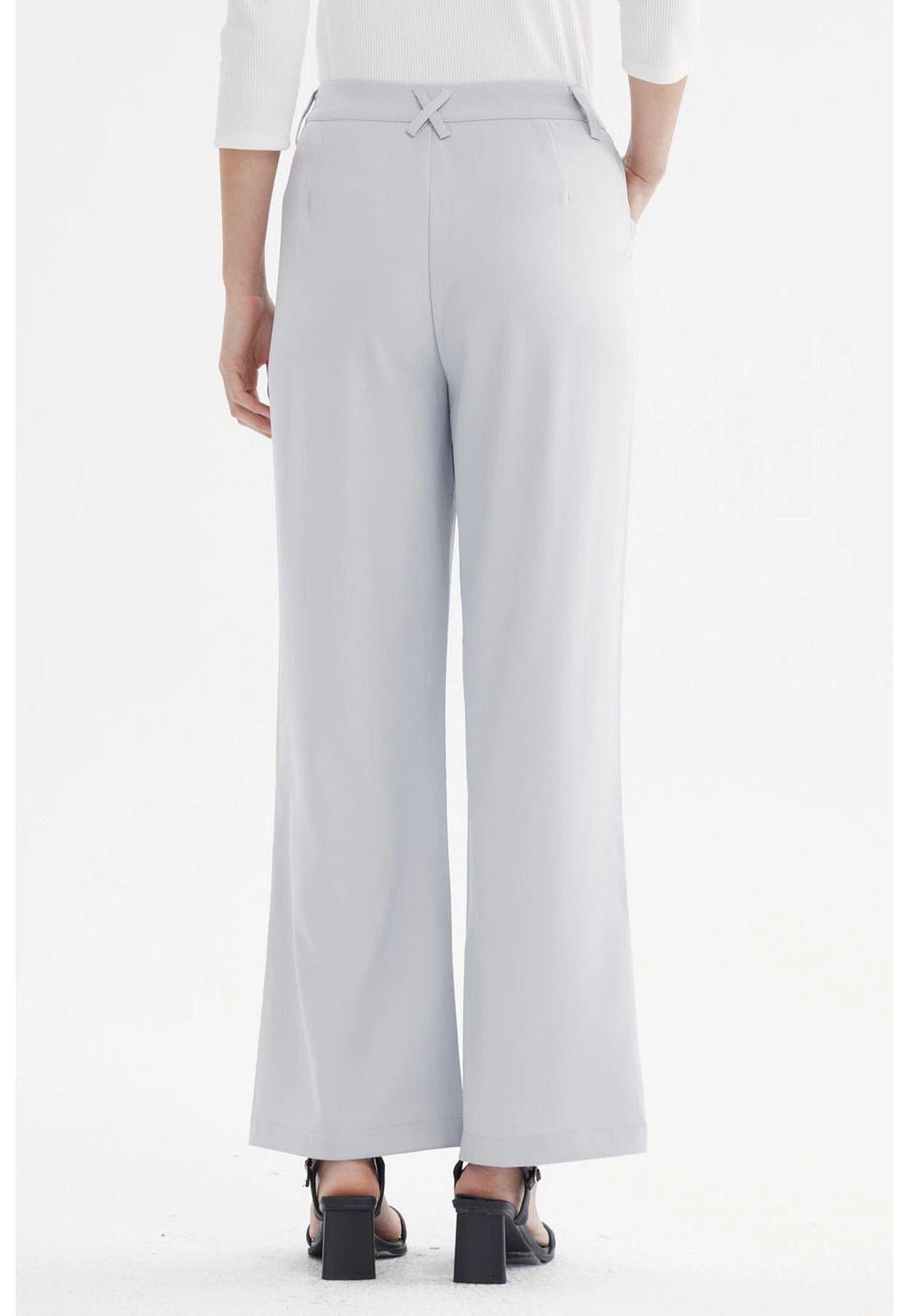 Pantalón Mujer Sastrero Pretina Botón Gris-2