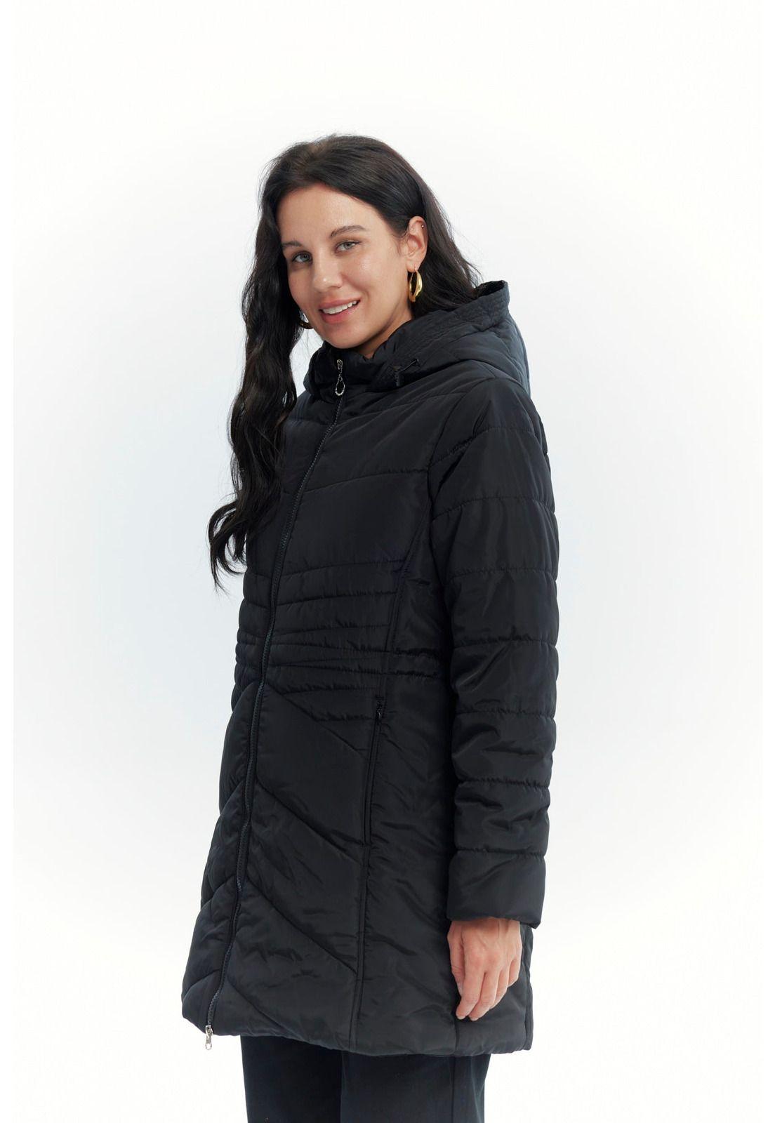 Parka Mujer Con Gorro Corte Negro-1