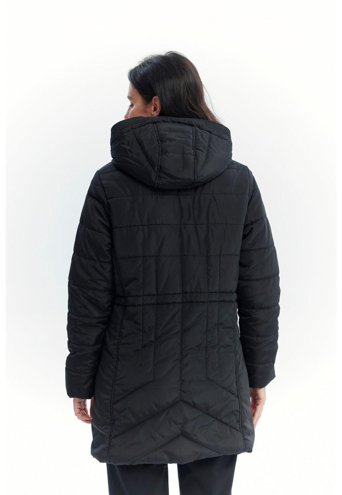 Parka Mujer Con Gorro Corte Negro-2
