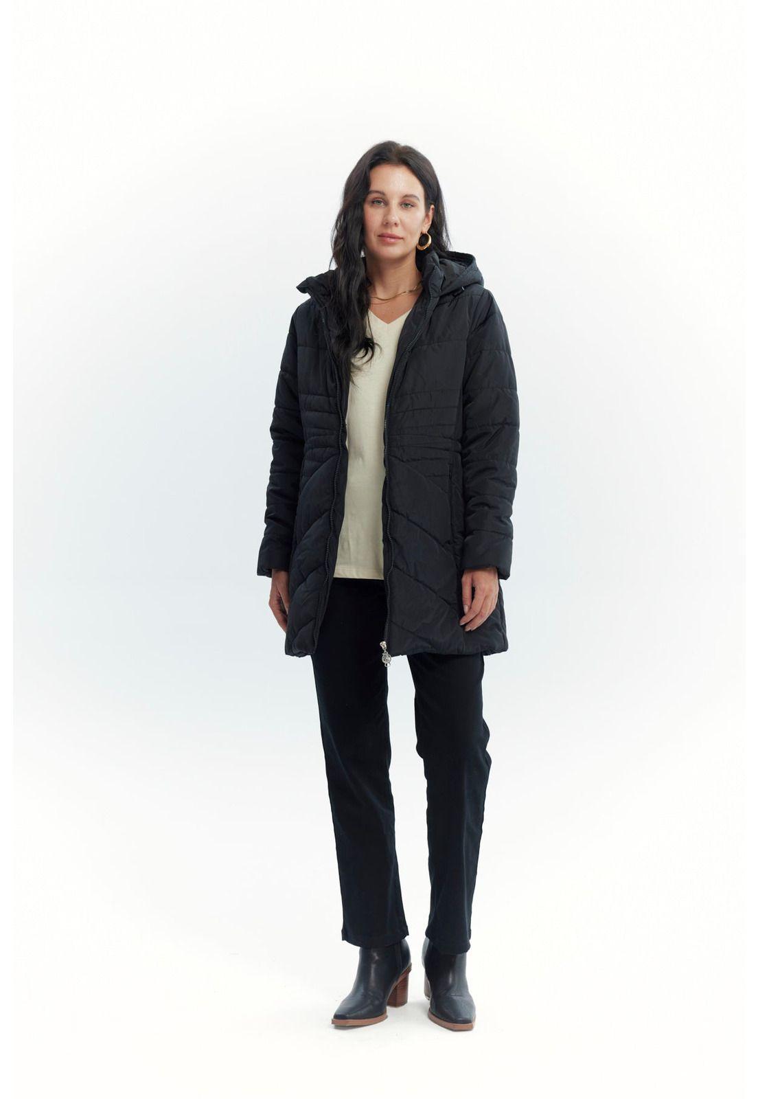 Parka Mujer Con Gorro Corte Negro-3