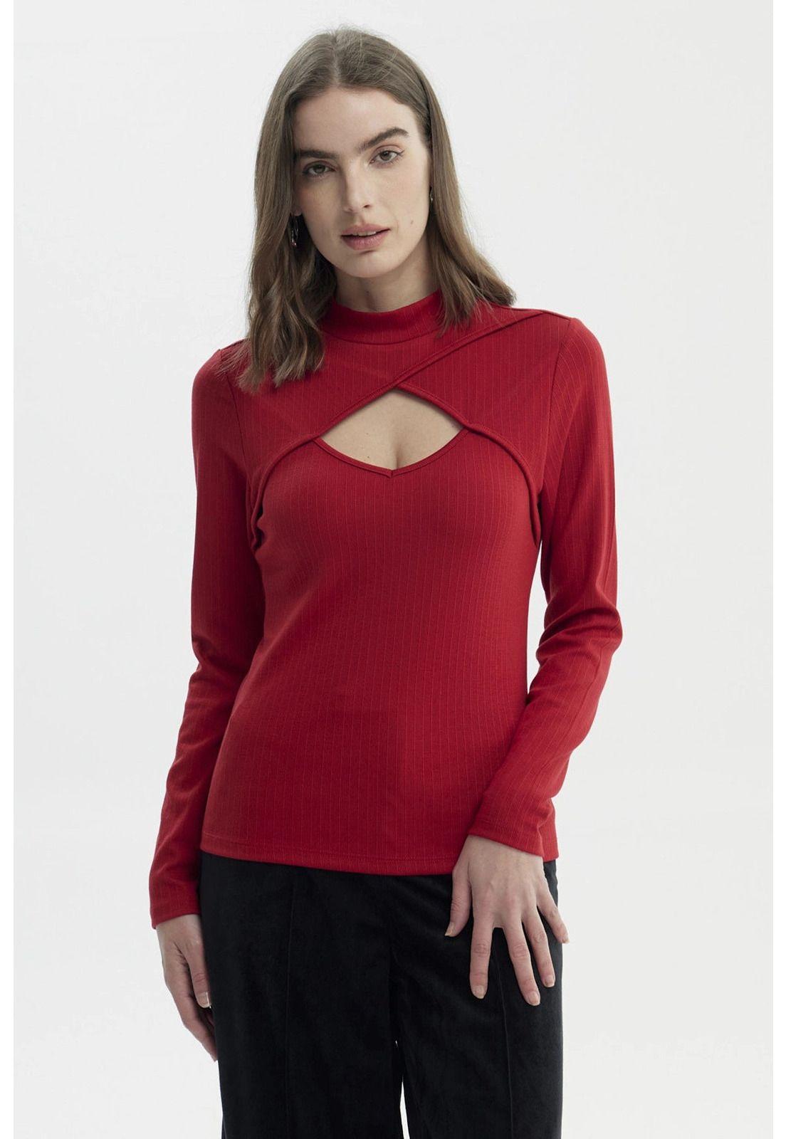 Polera Mujer Drapeado Lisa Rojo Oscuro-0