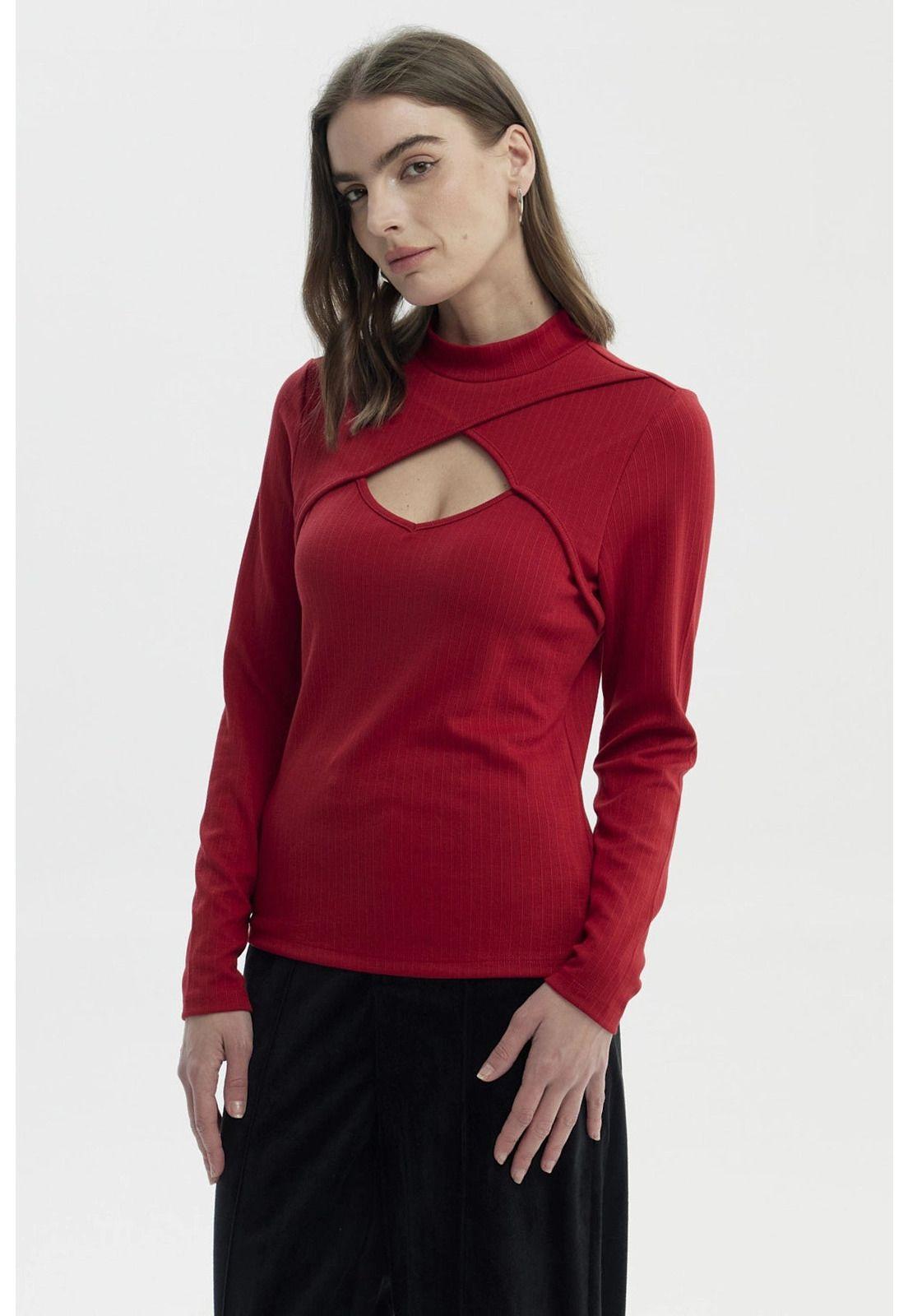 Polera Mujer Drapeado Lisa Rojo Oscuro-1