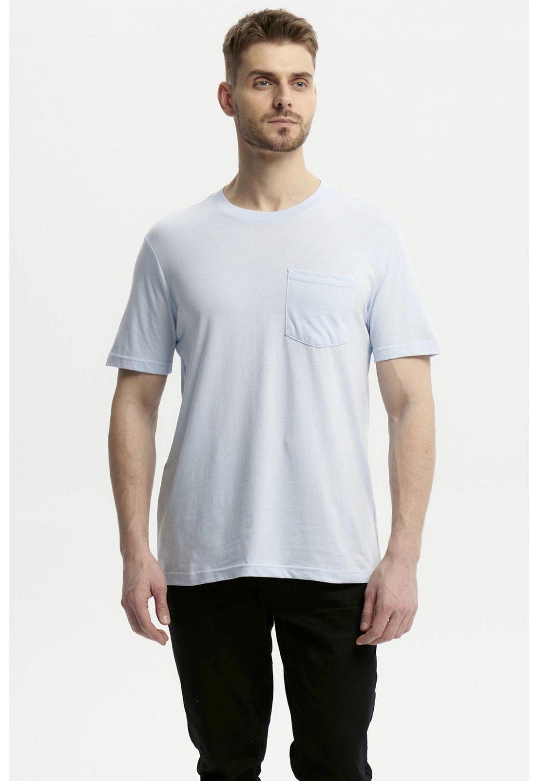 Polera Hombre Básica Con Bolsillo Celeste - lll-0